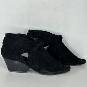 Eileen Fisher Anise Suede Booties Twist Knot Open Toe Pumps Dark Romantic Sz 8‎